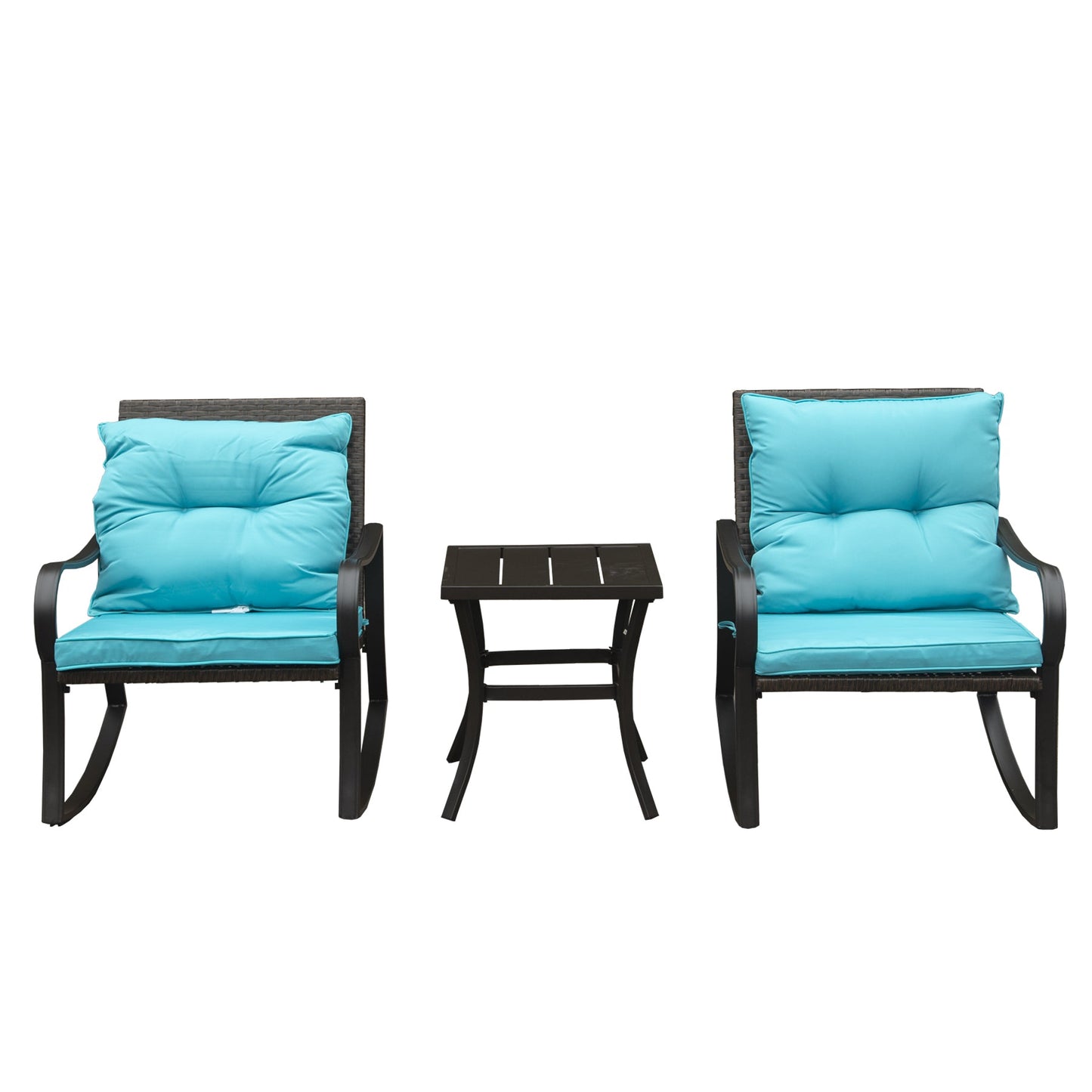 Metal 2-Person Outdoor Patio Rocking Seating Group with Cushions, Blue