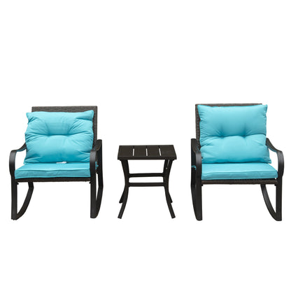 Metal 2-Person Outdoor Patio Rocking Seating Group with Cushions, Blue