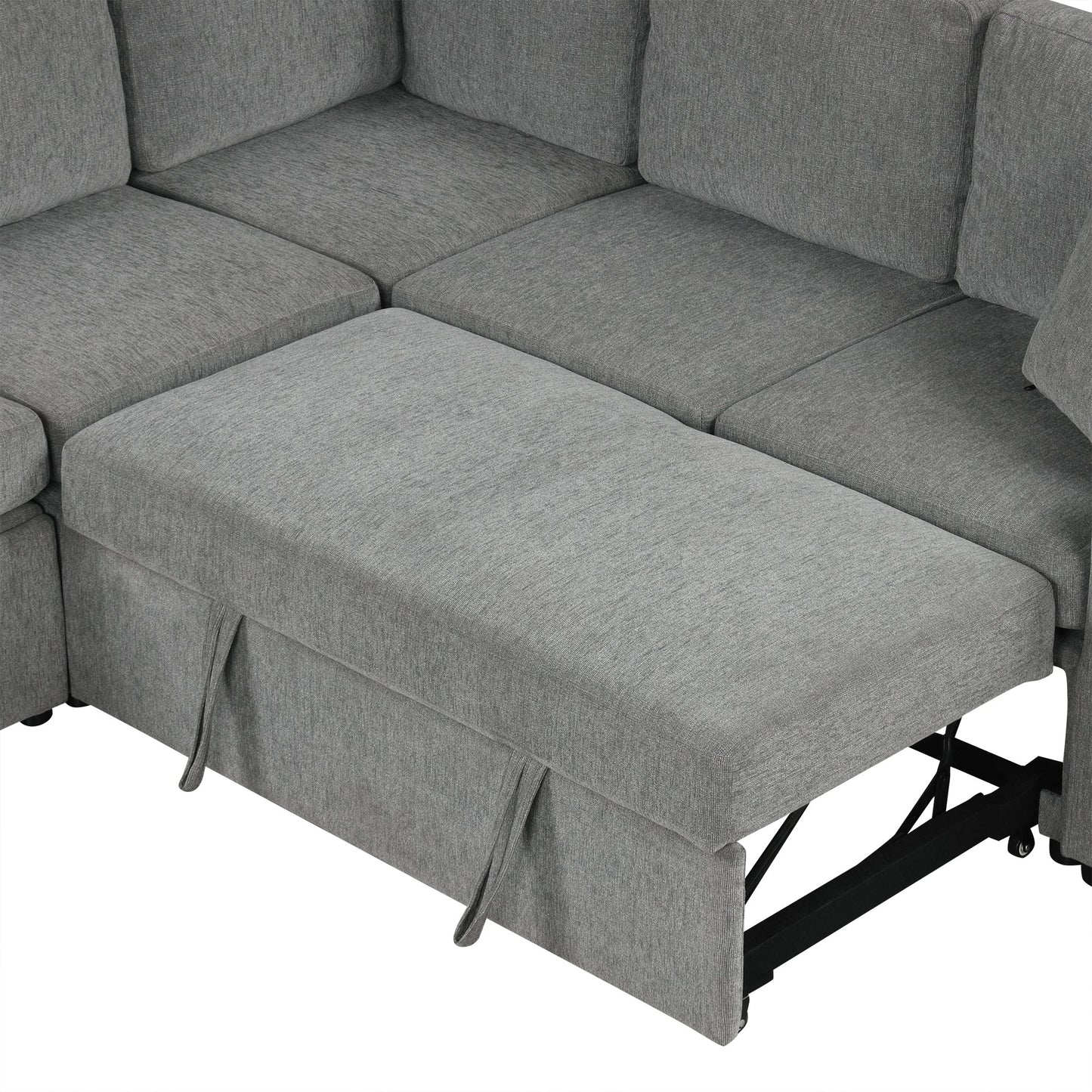 84" Sectional Sofa Convertible Pull-Out USB Gray