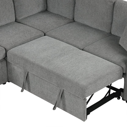 84" Sectional Sofa Convertible Pull-Out USB Gray