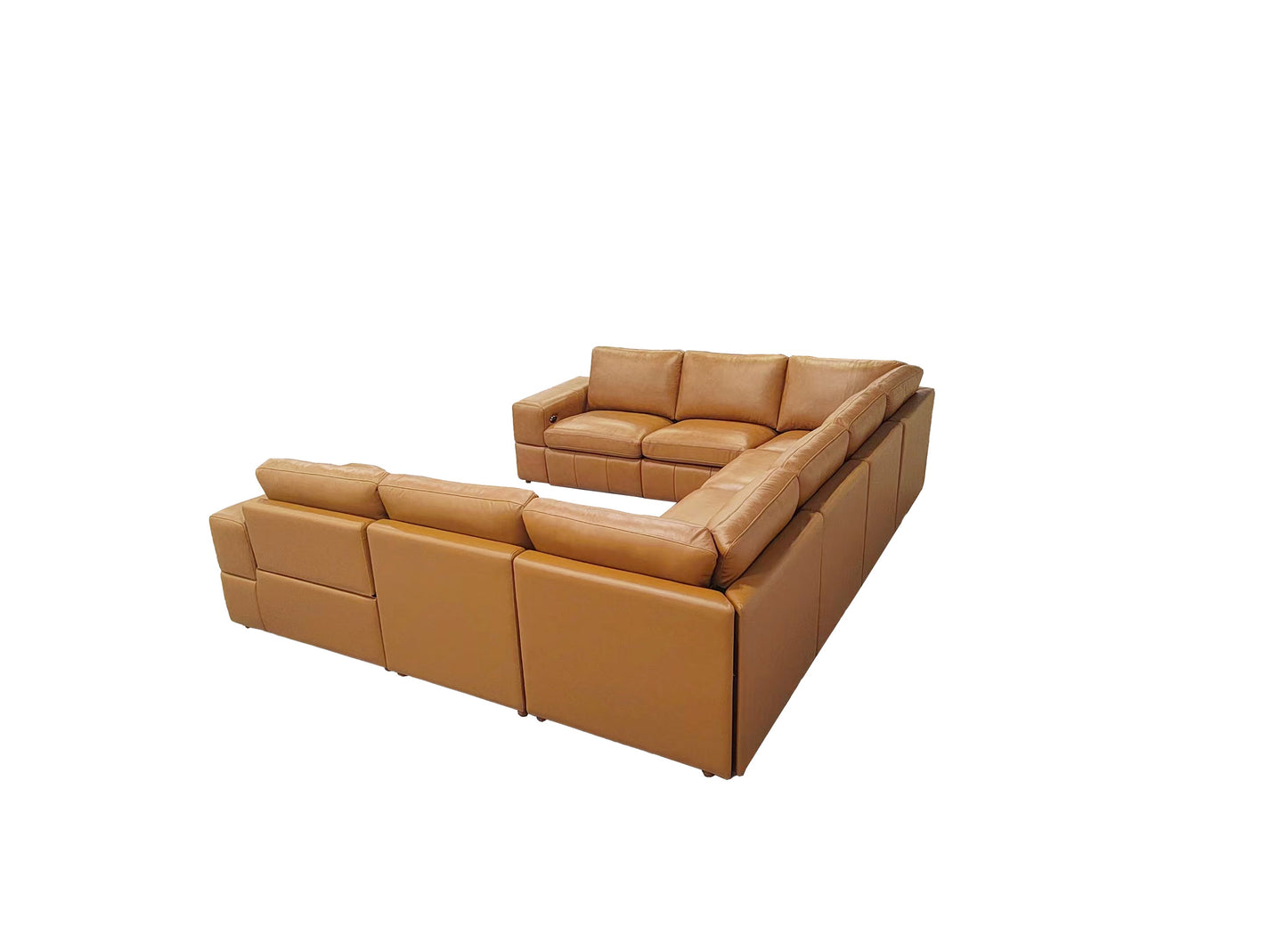 Sectional Sofa Modular Leather Match Ginger 8 Seat 2 Recliners 128 In