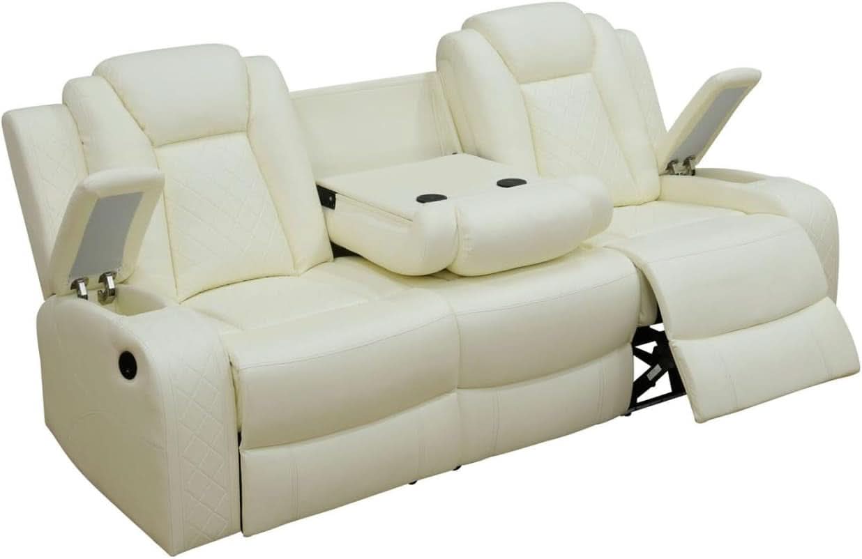 White Power Recliner Sofa With LED Lighting USB Charging