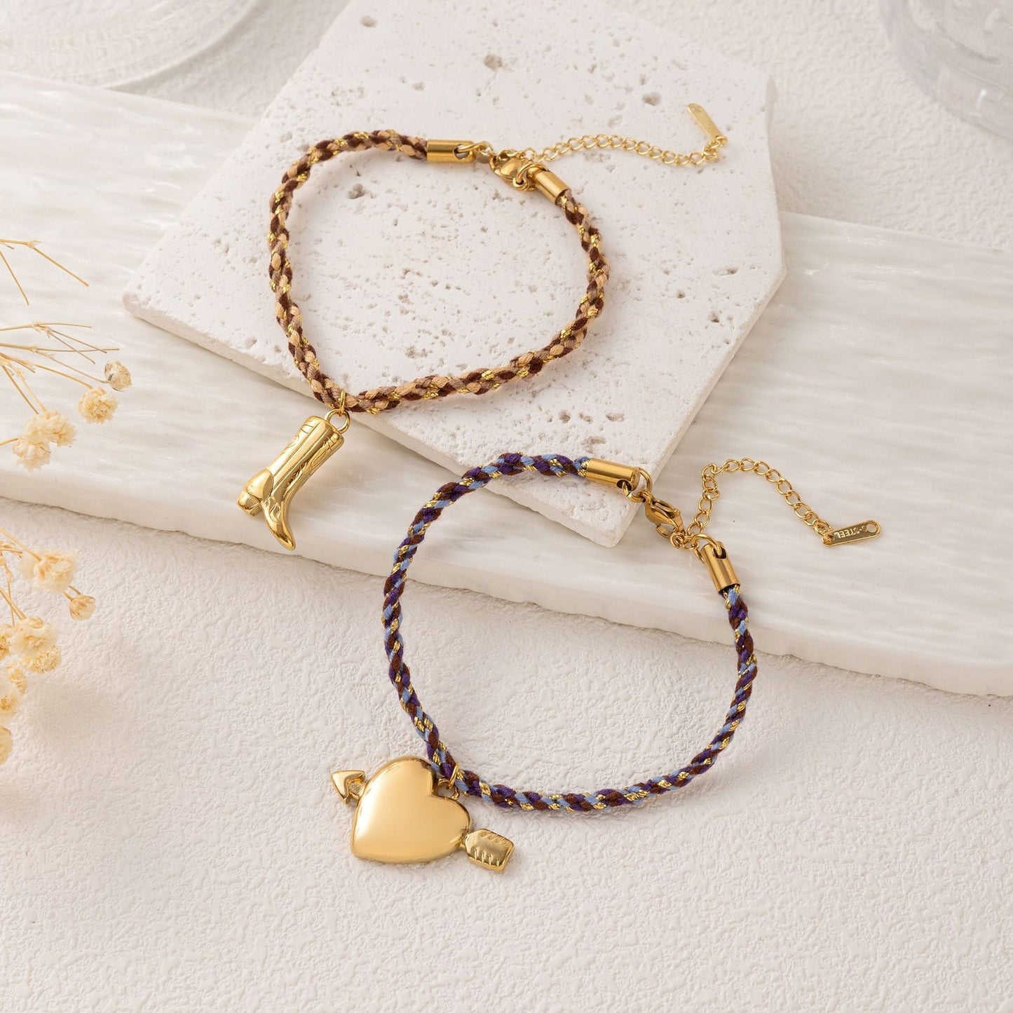 Stainless Steel Heart And Sun Colorful Rope Bracelet