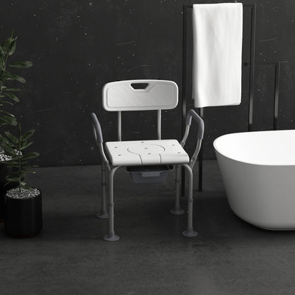 Shower Chair 3-in-1 Aluminum Commode Raised Toilet Seat Adjustable 299 LB