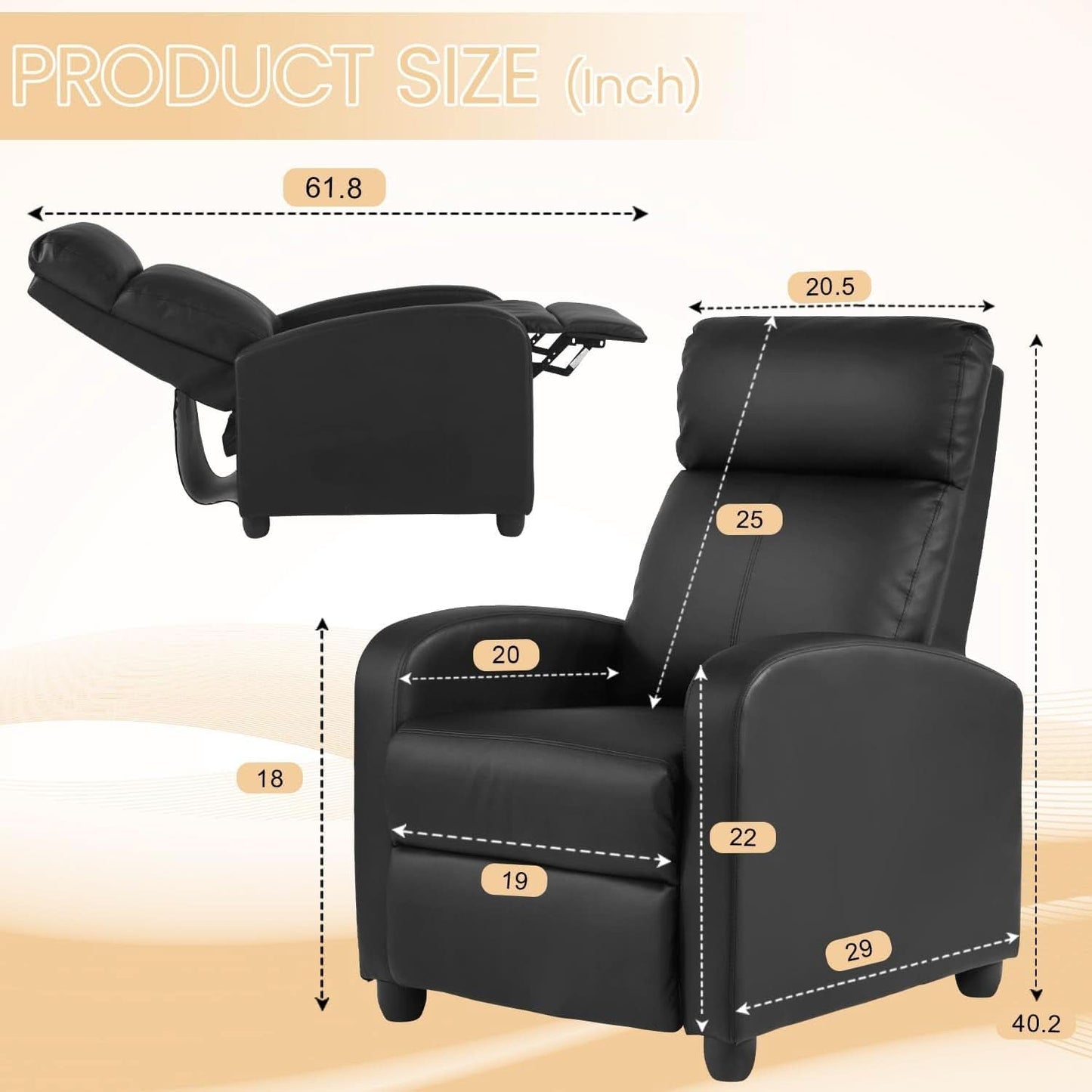 Massage Recliner Chair With Footrest Black PU Leather