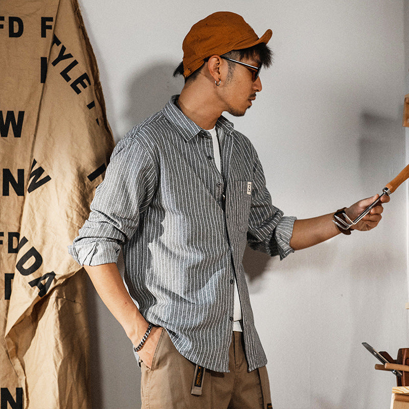 Casual Edgy-chic Vertical-striped Artistic Shirt