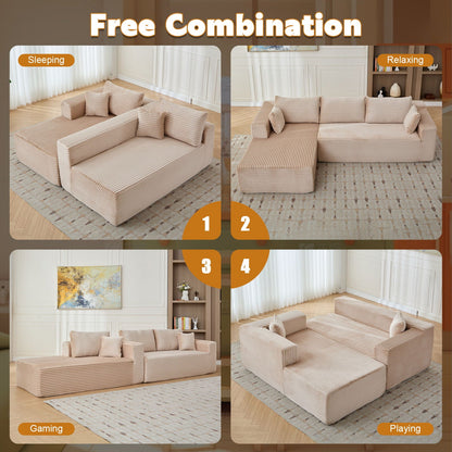 Compression Sectional Couch With Comfy Chaise, Boneless L Shape Sofa With Deep Seat