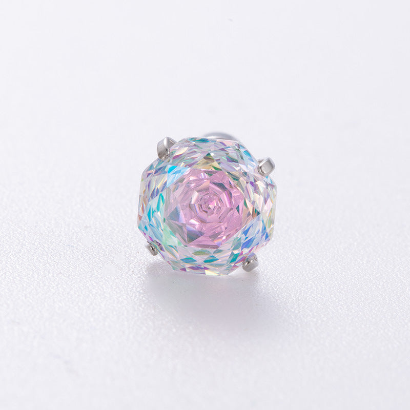 High-end, Brilliantly Reflective Octagonal Millennium Rose-cut Cubic Zirconia Stud Earrings