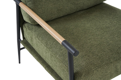 Lounge Chair Contemporary Fabric Green Solid Wood Frame 29 In