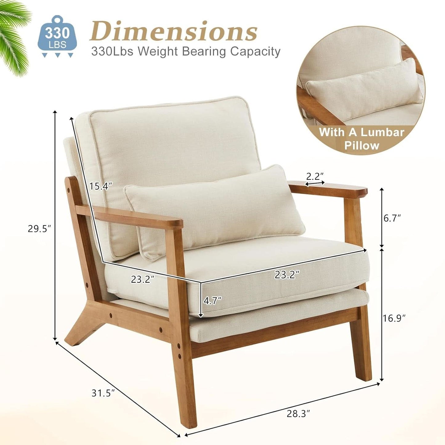 Beige Linen Upholstered Accent Chair Wide Armrests