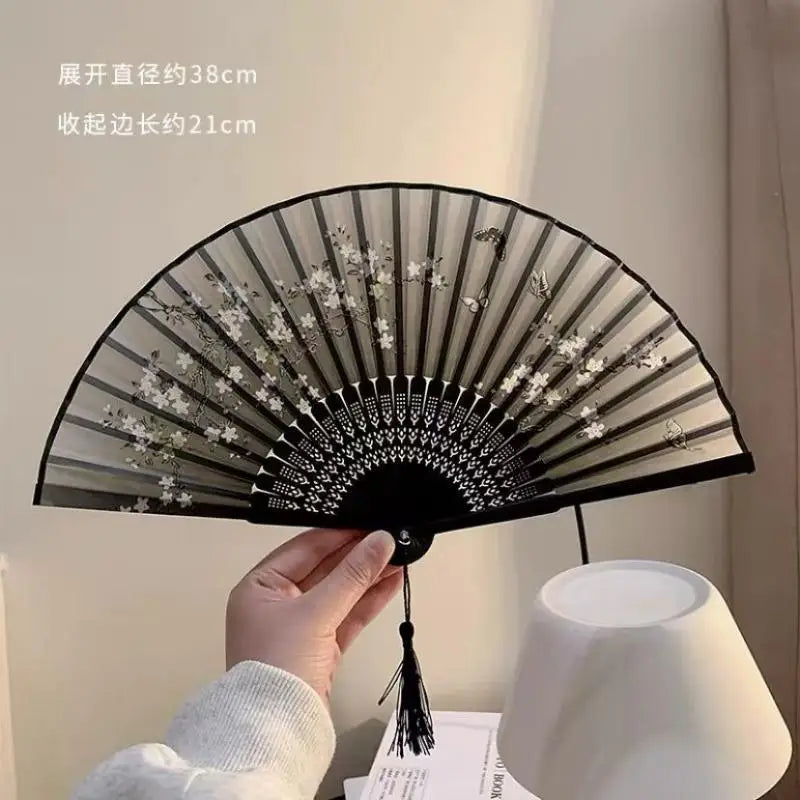 Portable Hand Fold Fan New Chinese Style Dance Props Retro Shell Fan Woman Men Bamboo Wood Silk Flower Folding Fan