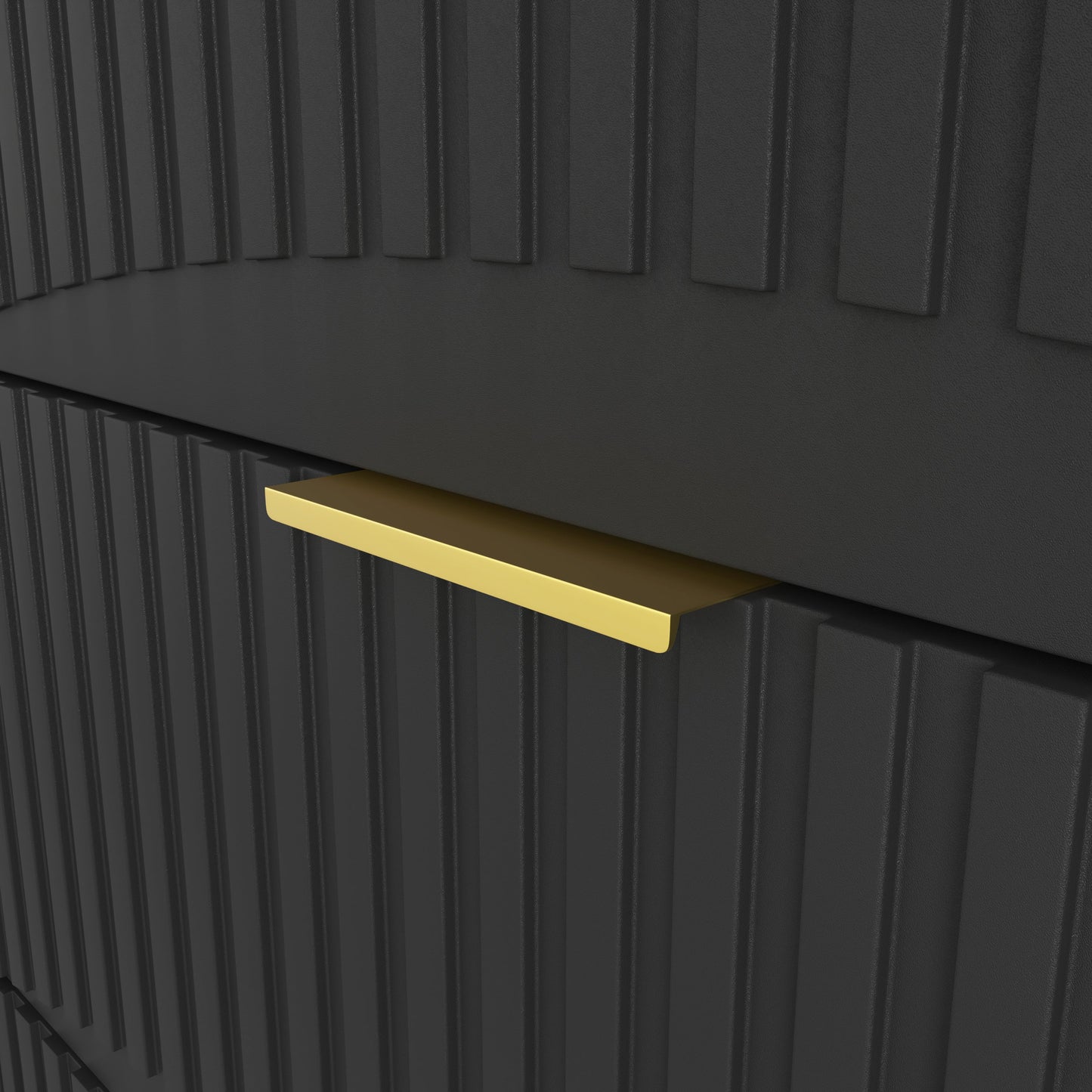 Dresser Classic 9-Drawer Black Particle Board Gold Handles 63x15.74 In
