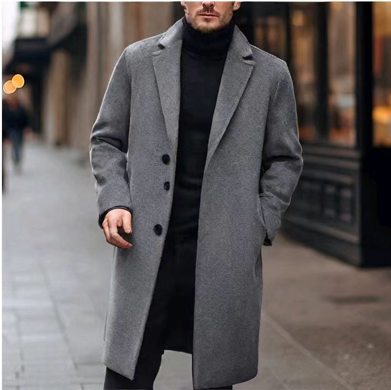 New Men's Casual Wool Coat Long Style