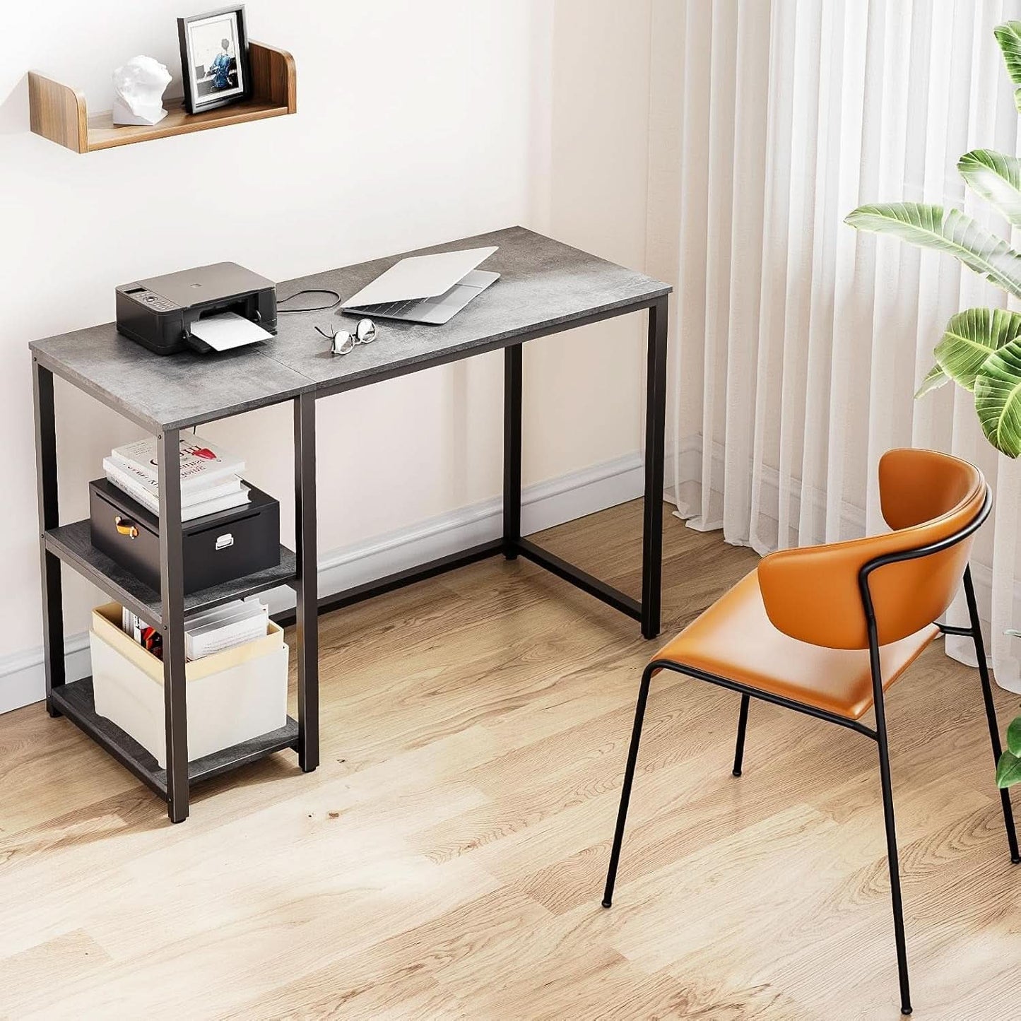 Computer Desk 40 Inch Gray With Durable Storage Shelves