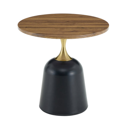 23.6 in Round Side Table, Metal Base, Walnut Wood Grain, Living Room Office