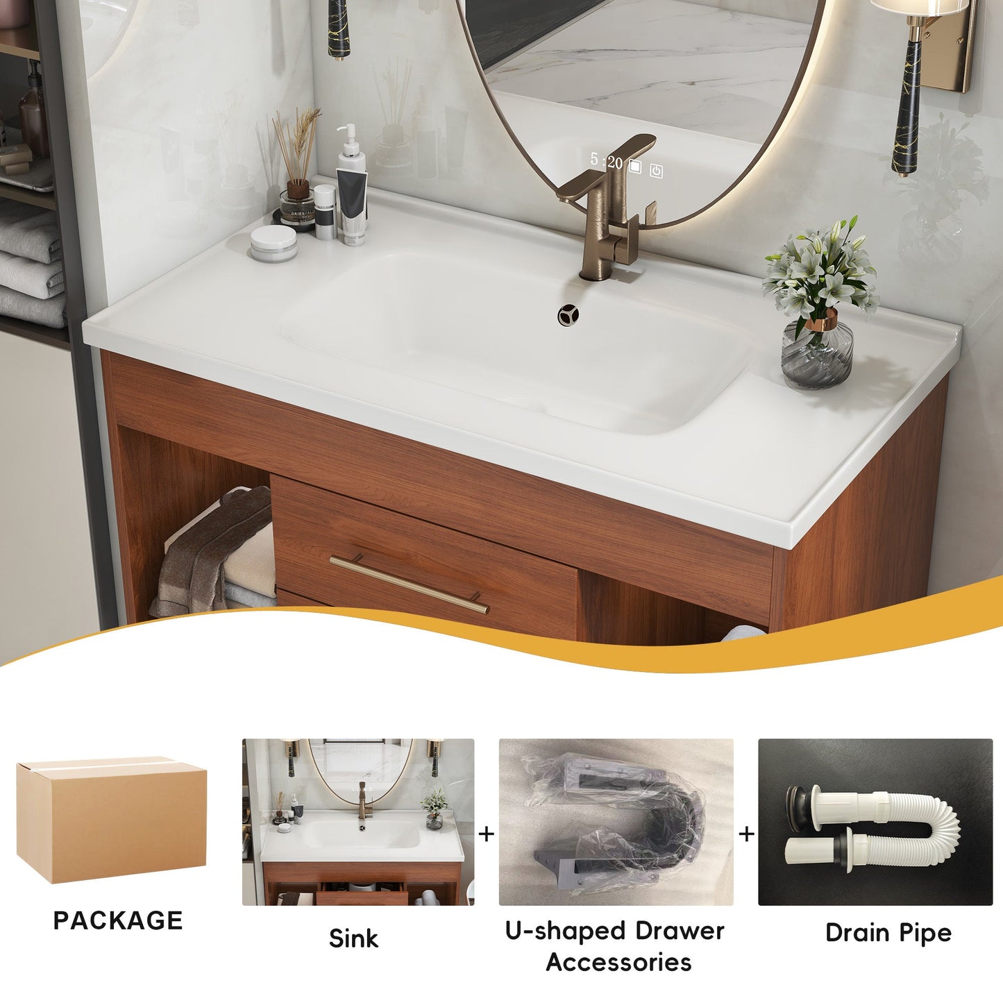 35.4' Mid-Century Floating Bathroom Vanity with Ceramic Undermount Sink