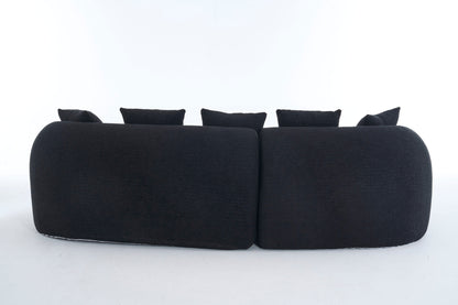 Sectional Sofa L-Shape Curved Chaise Chenille Black 5 Seat 106 In