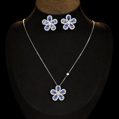 Blue or Pink Floral Copper Necklace and Earring Set