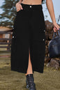 Slit Front Midi Denim Skirt with Pockets