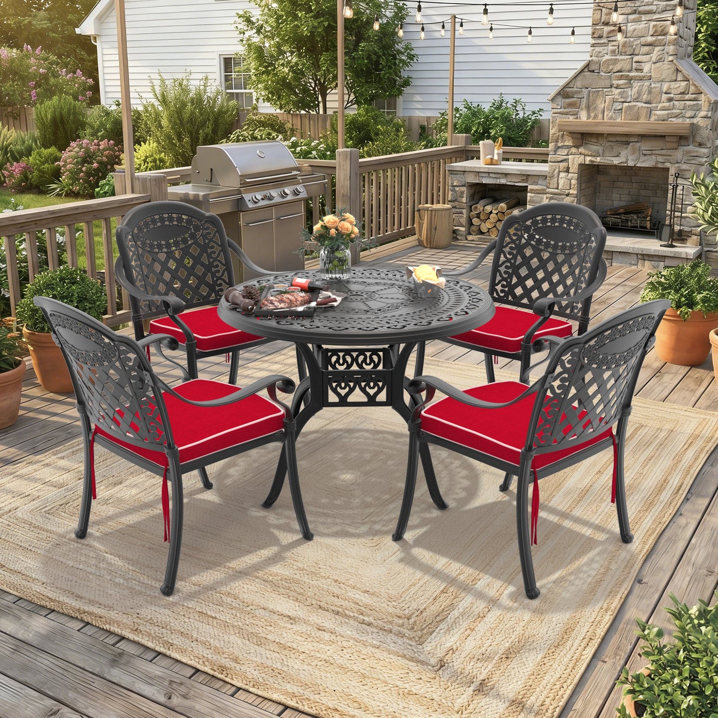 Outdoor Patio Set Cast Aluminum 5 Piece Stackable