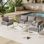 5 Piece Outdoor Conversation Set White Gray Fabric