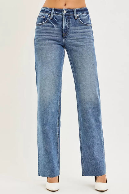 RISEN Tummy Control 4 Way Stretch Mid Rise Straight Jeans