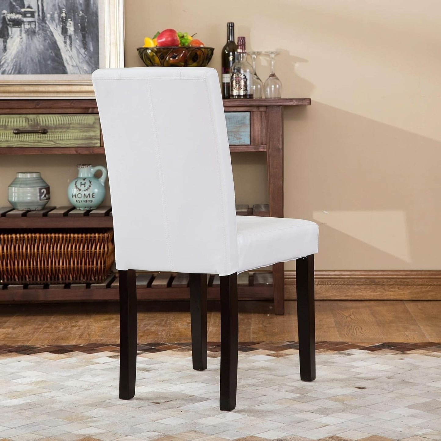 Off White Leatherette Padded Parson Chair Set of 2