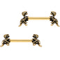 14G 9/16 Gold IP Raptor Bones Dinosaur Barbell Nipple Ring Set