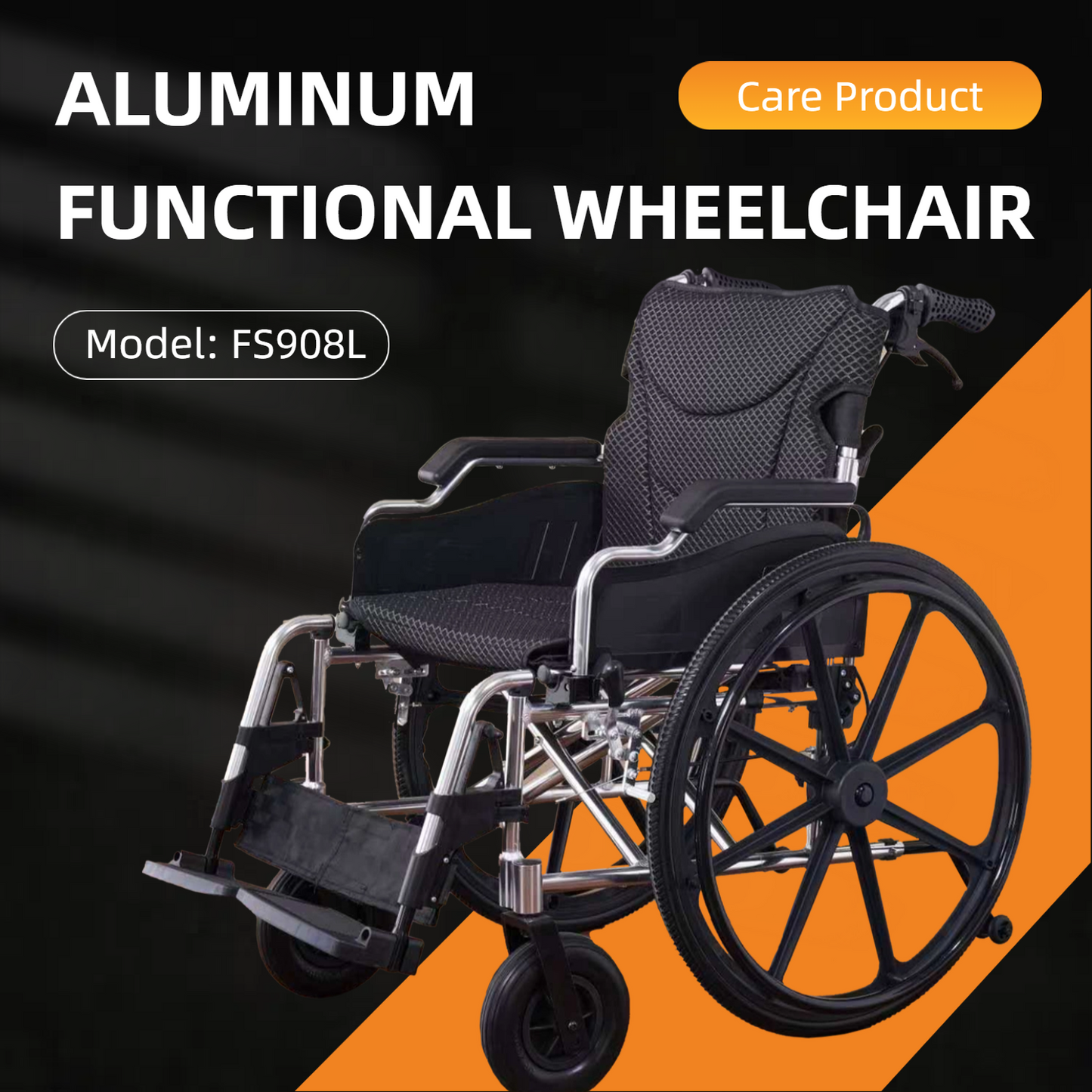 Wheelchair Manual Transport Folding Aluminum 18 In Seat 24 In Wheels Black