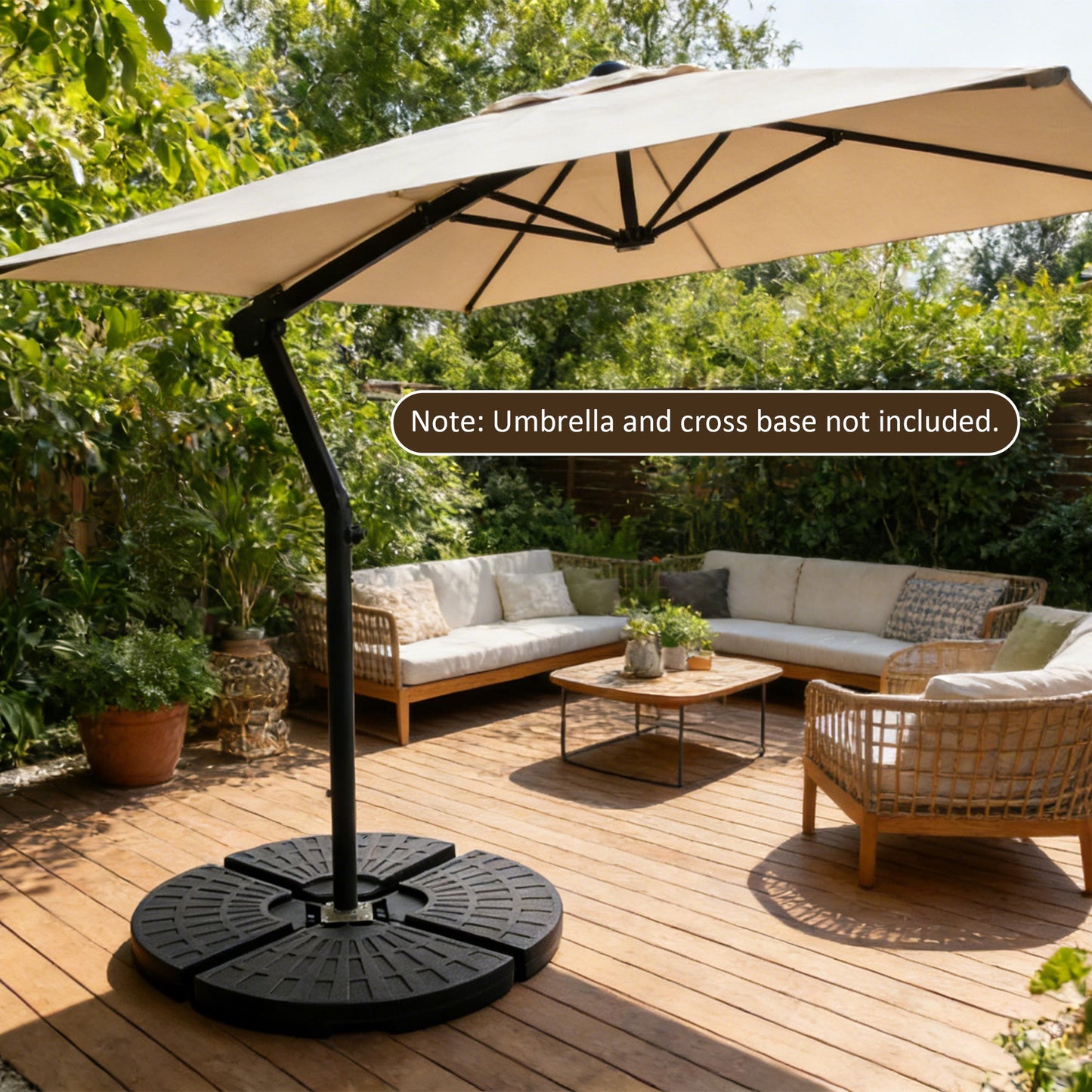 Patio Umbrella Base Fillable Black HDPE 4 Piece 220 LB Water or Sand