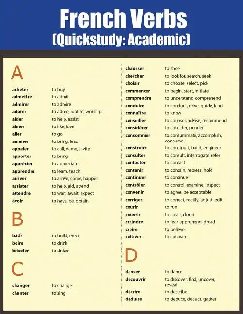 French Verbs: Quick Study Academic - Paperback