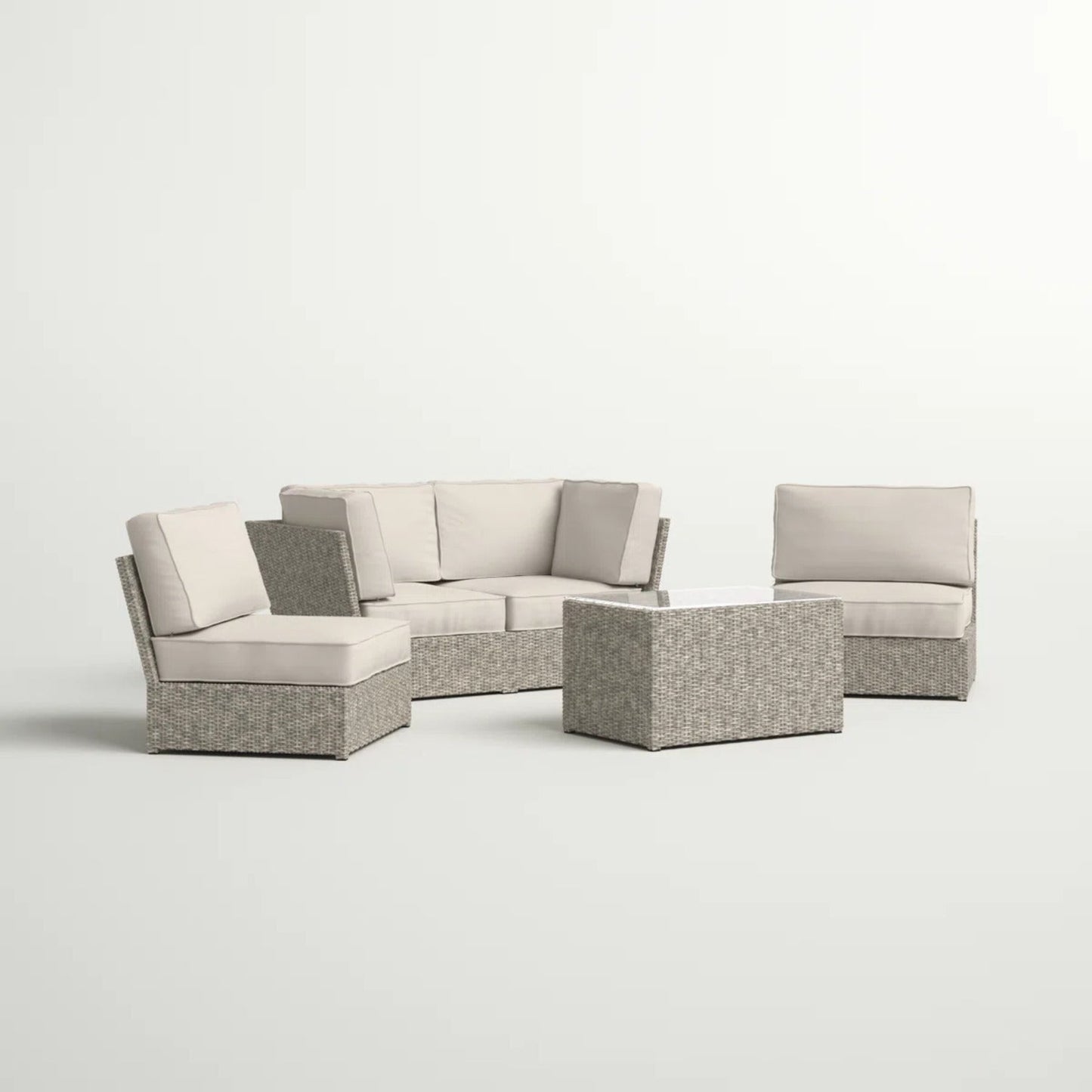 Outdoor Patio Set HDPE Wicker Gray 5 Piece Modular Seats 4