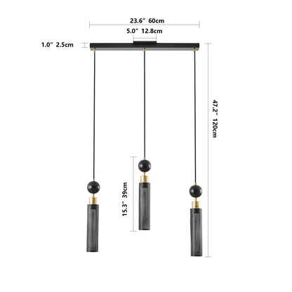 Chandelier 3-Light Black Gold Pendant Cylindrical Mesh Shades 25 In