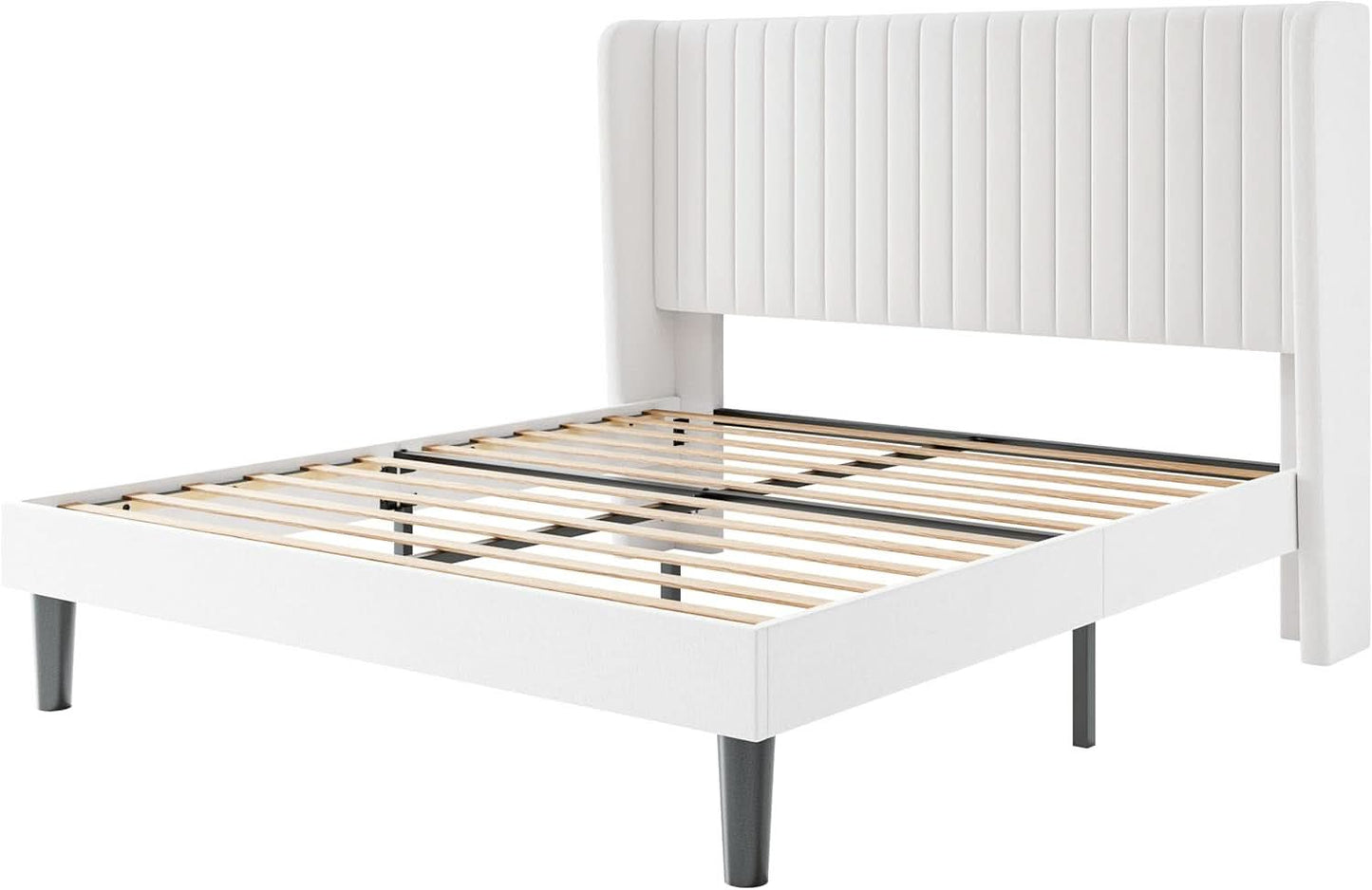 Velvet Upholstered Full Bed Frame With Wingback Headboard