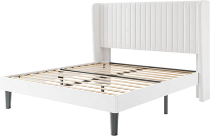Velvet Upholstered Full Bed Frame With Wingback Headboard