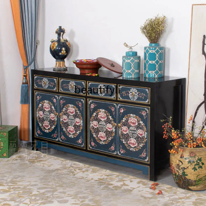 Antique-Style Chinese Hand-Painted Solid Wood Cabinet, 160 × 43 × 85 cm