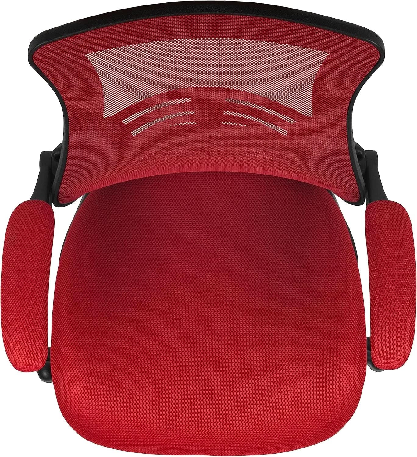 Kelista Red Mid Back Swivel Office Chair With Flip Armrests