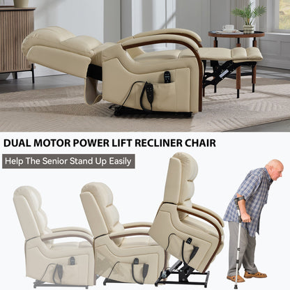 Lift Recliner Chair Power Chenille Beige Heat Massage 350lb