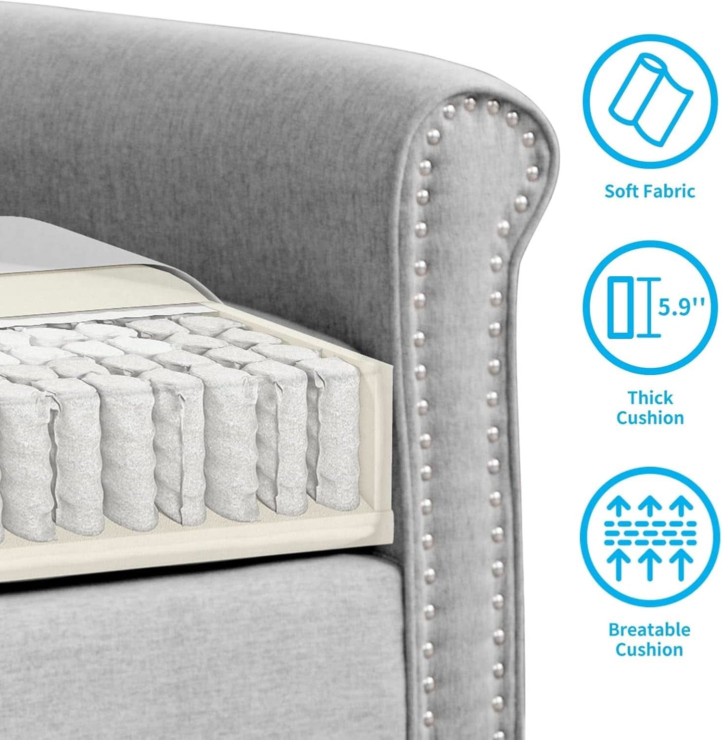 Light Grey Small Space Living Room Couch Set With Loveseat