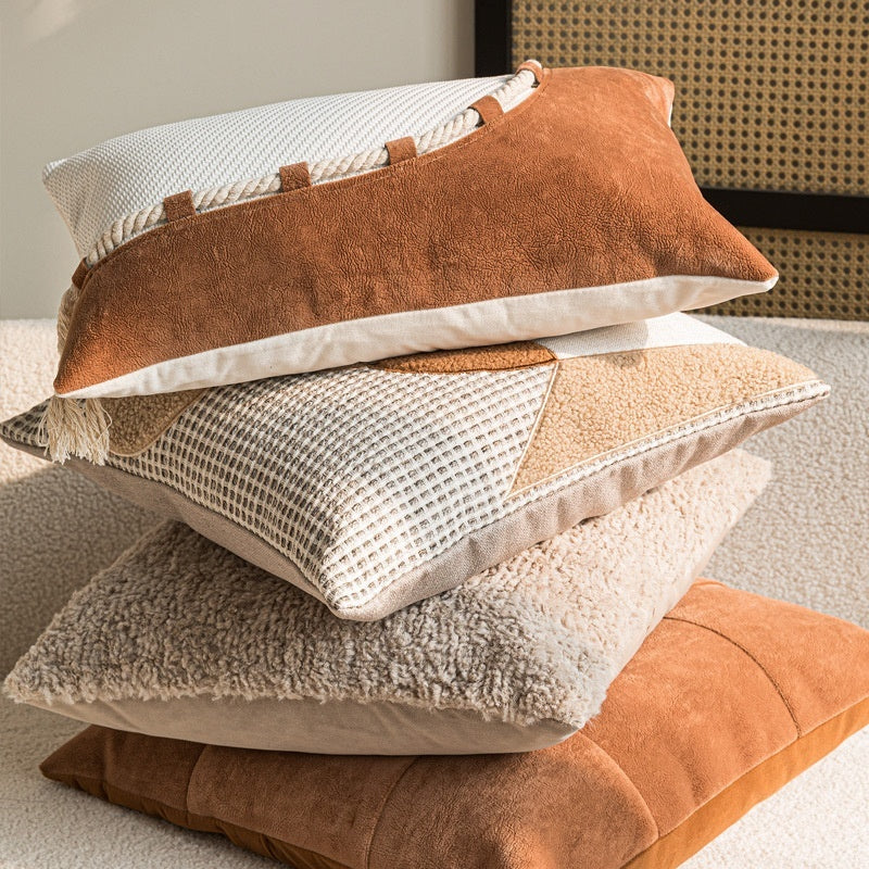 Wabi-sabi-style Cushion In Coffee And Off-white Cotton-linen Throw Pillow