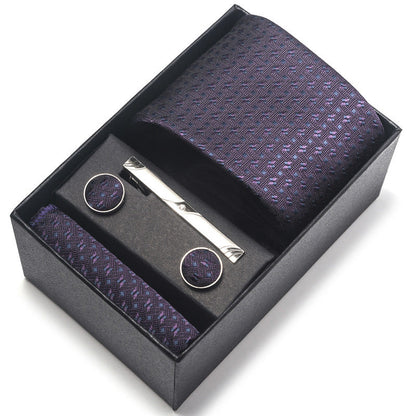 Men's Jacquard Necktie Set with Pocket Square and Cufflinks