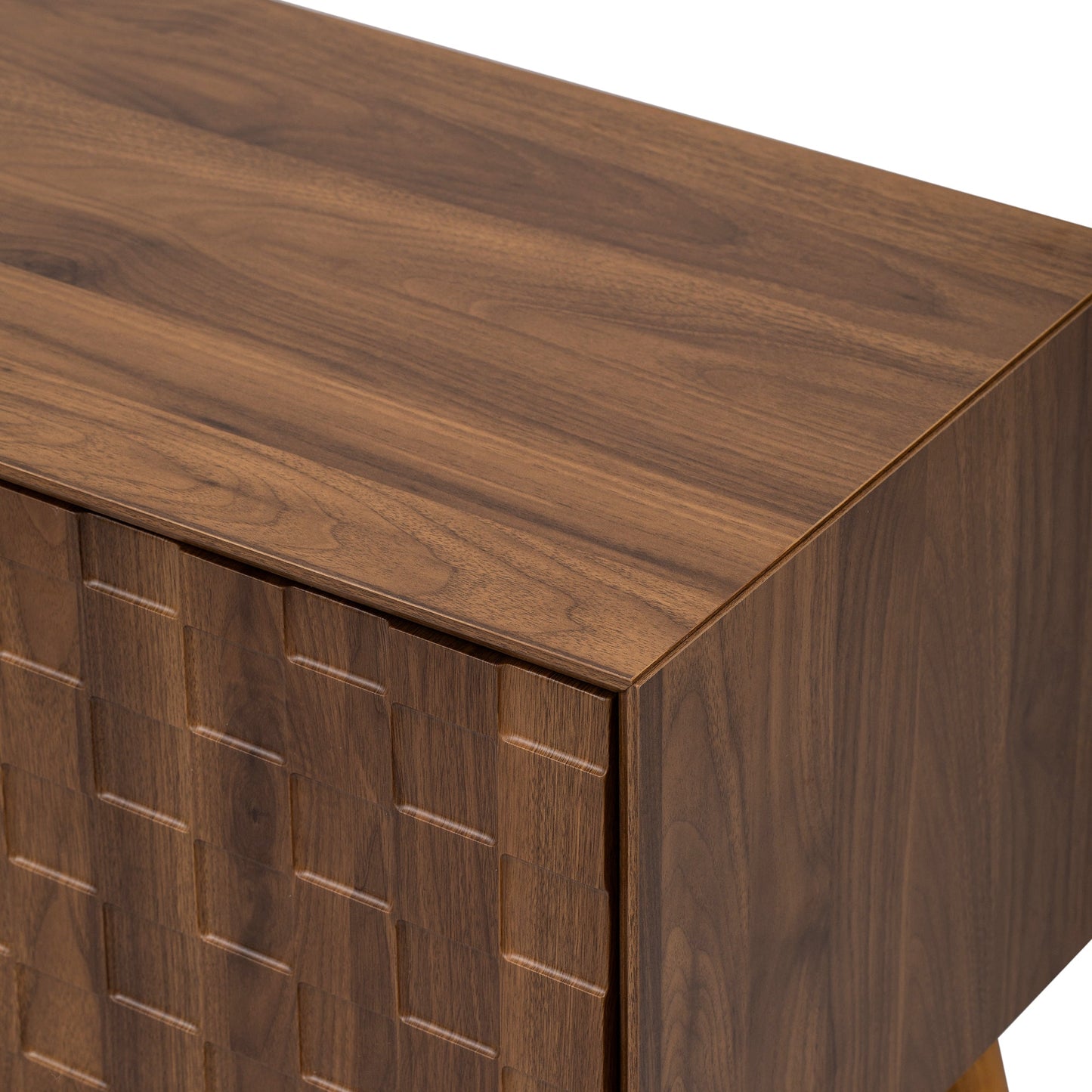 Mid-Century Walnut TV Stand 80" Push-Pop Doors MDF Wood