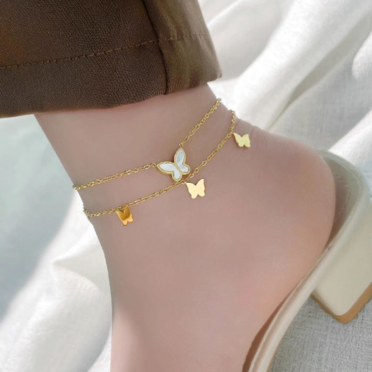 Butterfly Anklet For Women High end 18k Gold colored Trendy Foot Chain