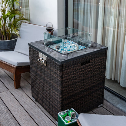 24' Propane Gas Fire Pit Table, 50000 BTU Square Fire Pit, Tile Tabletop with