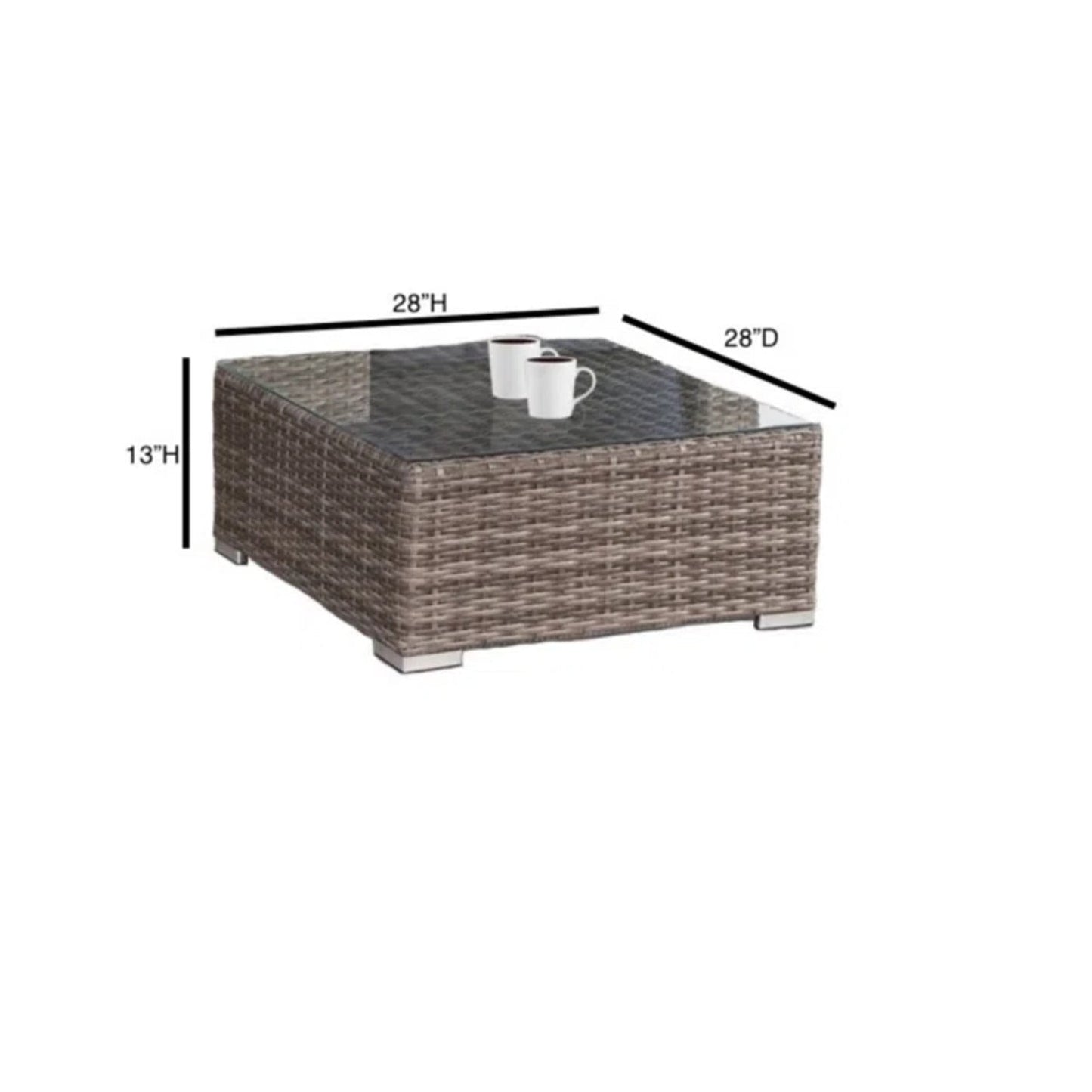 4 Piece Outdoor Patio Set HDPE Wicker Gray Cupholder Seats