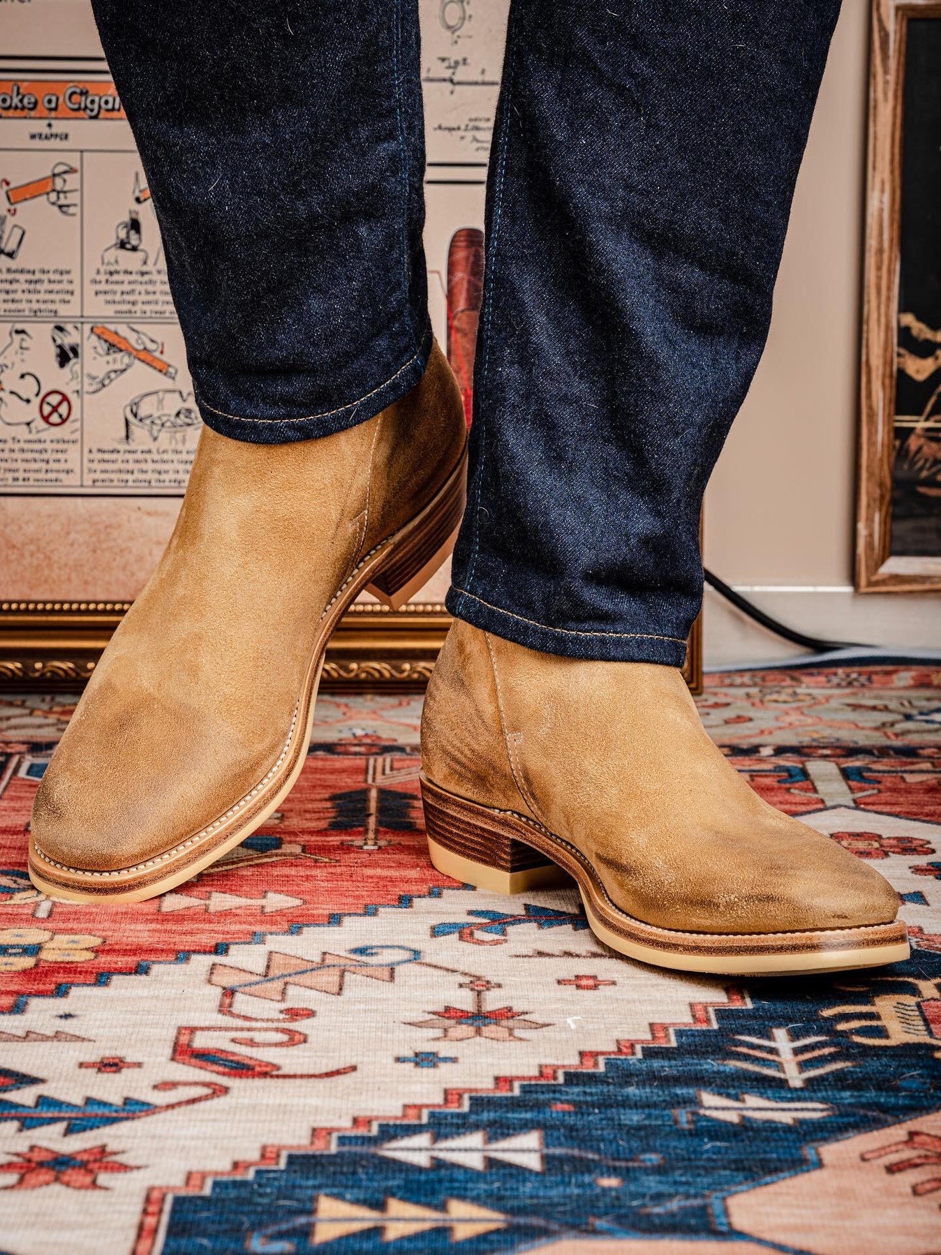 American-style Vintage Pointed-toe  Boots Mens Suede Boots