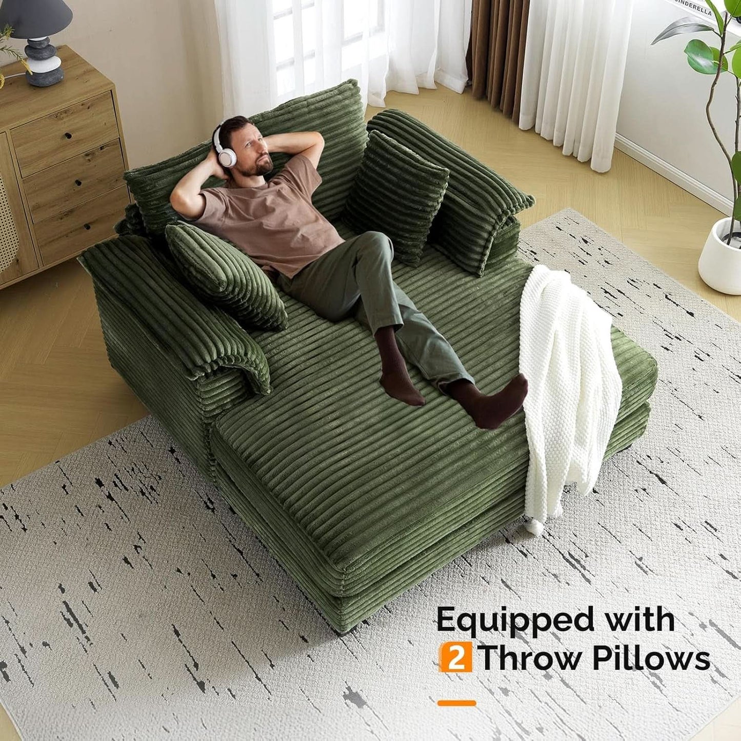 56-Inch Oversized Corduroy Lounge Chair With Armrests