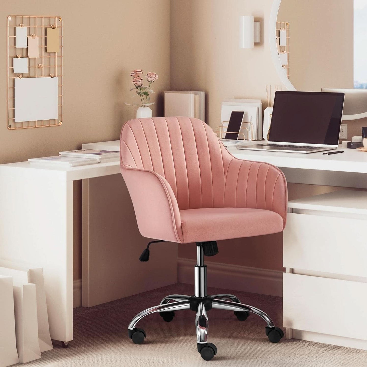Pink Desk Chair With Adjustable Height For Home Office