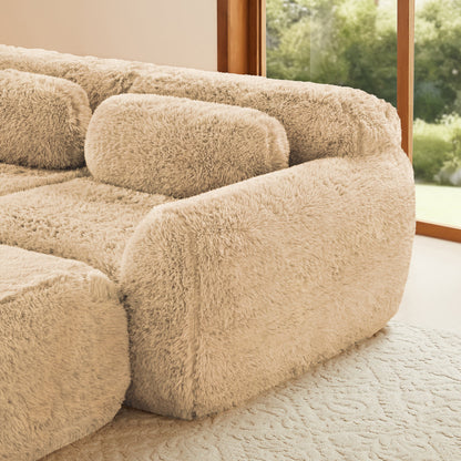 LoveSeat Modular Plush Light Khaki 2 Seat Non-Slip