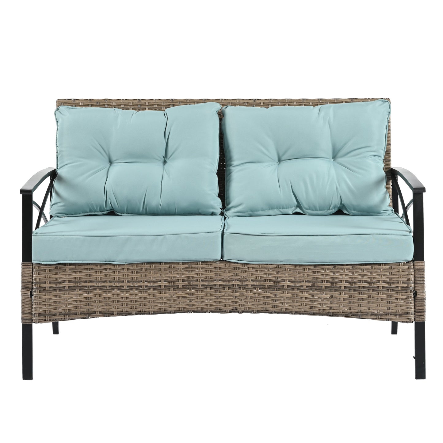 Outdoor Patio Set PE Rattan Brown 4 Piece Cushioned